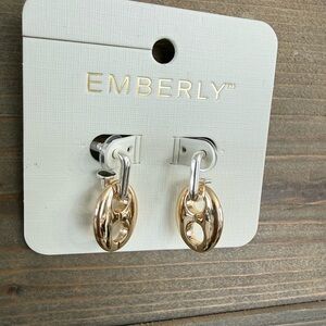 EMBERLY Gold and Silver Toned Link Oval Earrings, NWT